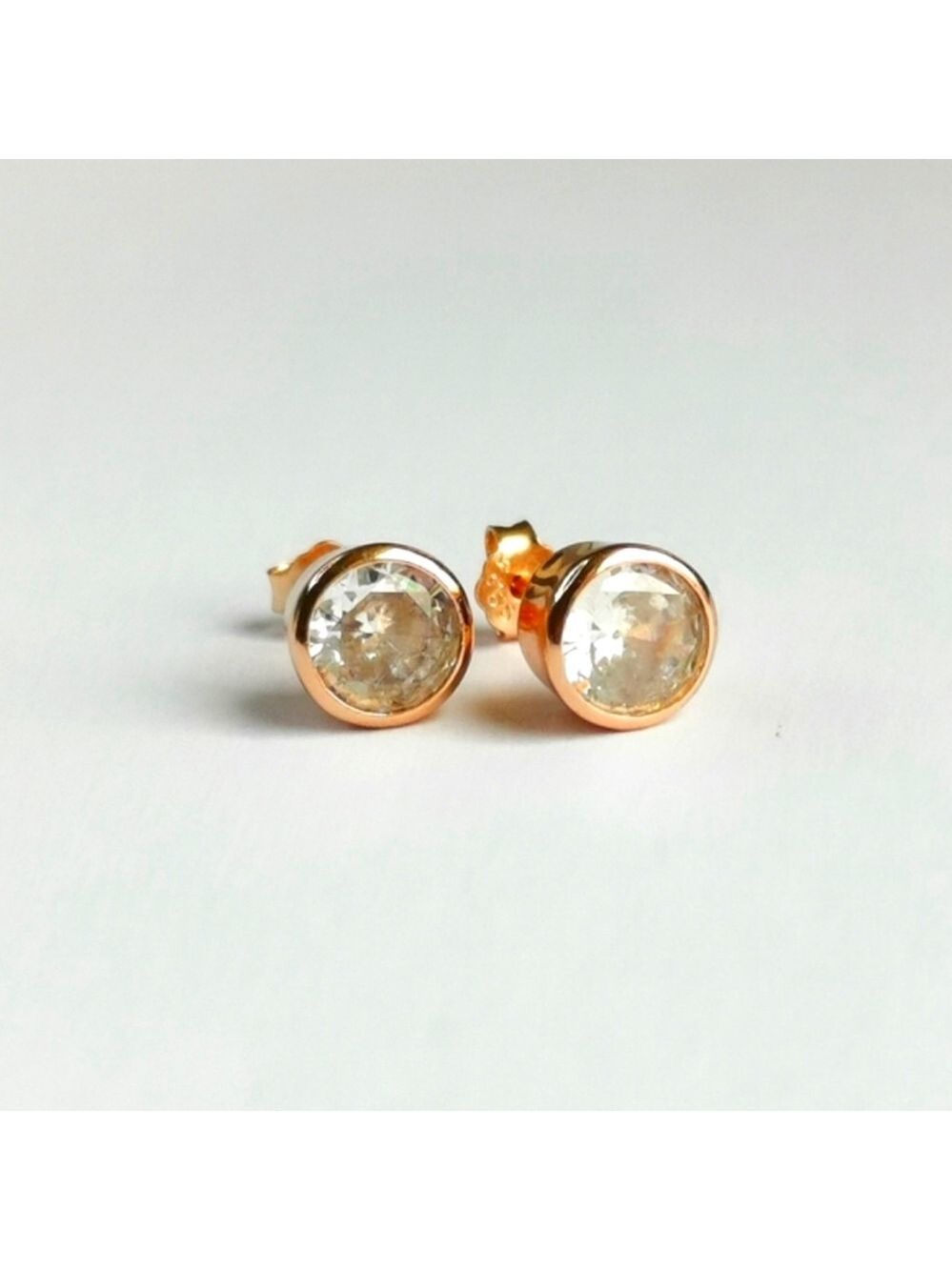 14k Rose Gold Sterling Silver CZ Stud Earrings